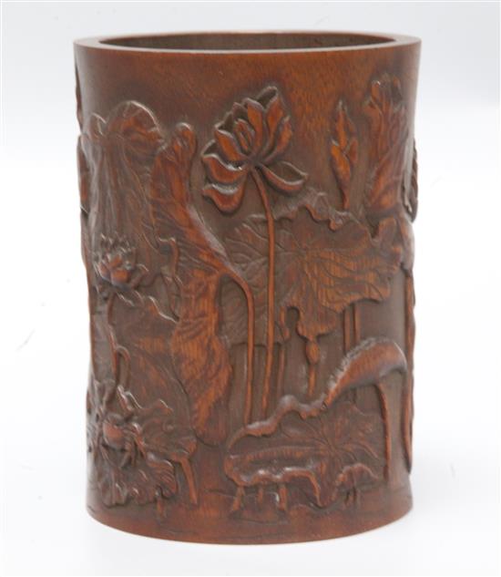 A Chinese bamboo brushpot, height 16.5cm